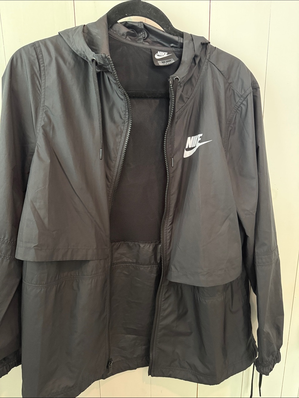 Nike Black Hooded Shell Jacket with White Swoosh